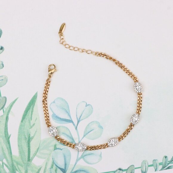 "Elegant Oval Crystal Rose Gold Bracelet with Classic Chain Design, XPBL0827 - Picture 7 of 13